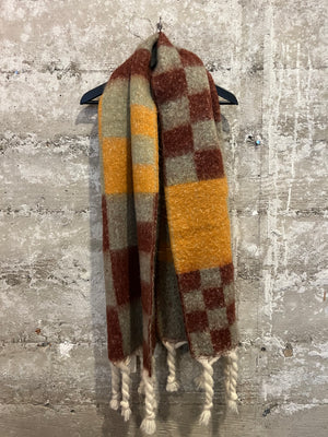 CHECKERED BURGUNDY/MUSTARD SCARF